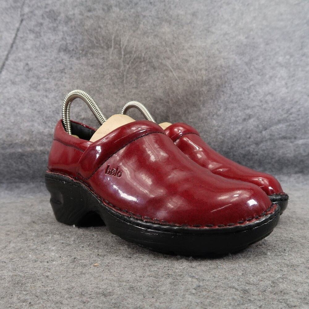 Comfort Clog Shoes Womens 6 Bolo Slip On Red Patent Casual Work Comfort Walking